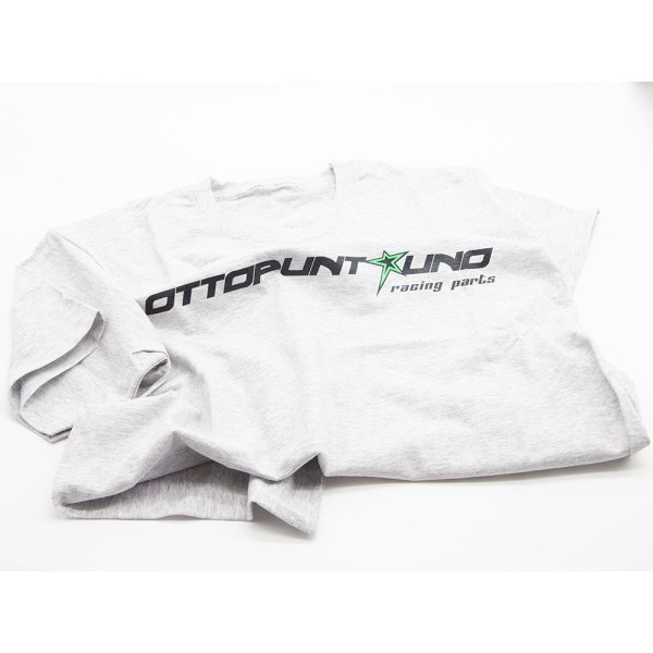 Camiseta de algodón gris, letras negras.